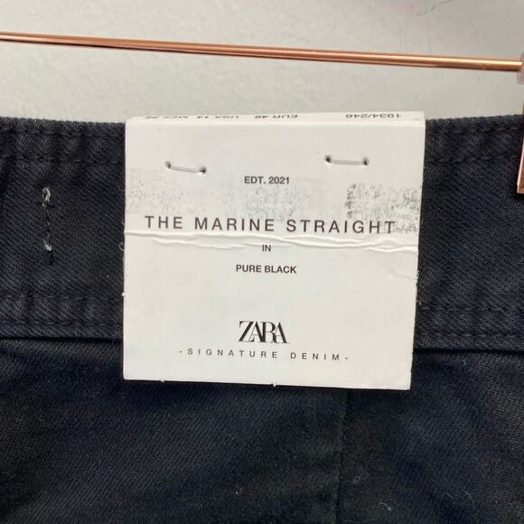 NWT Zara The Marine Straight High Rise Stretch Raw Hem Jeans Sz 14 - Picture 9 of 11